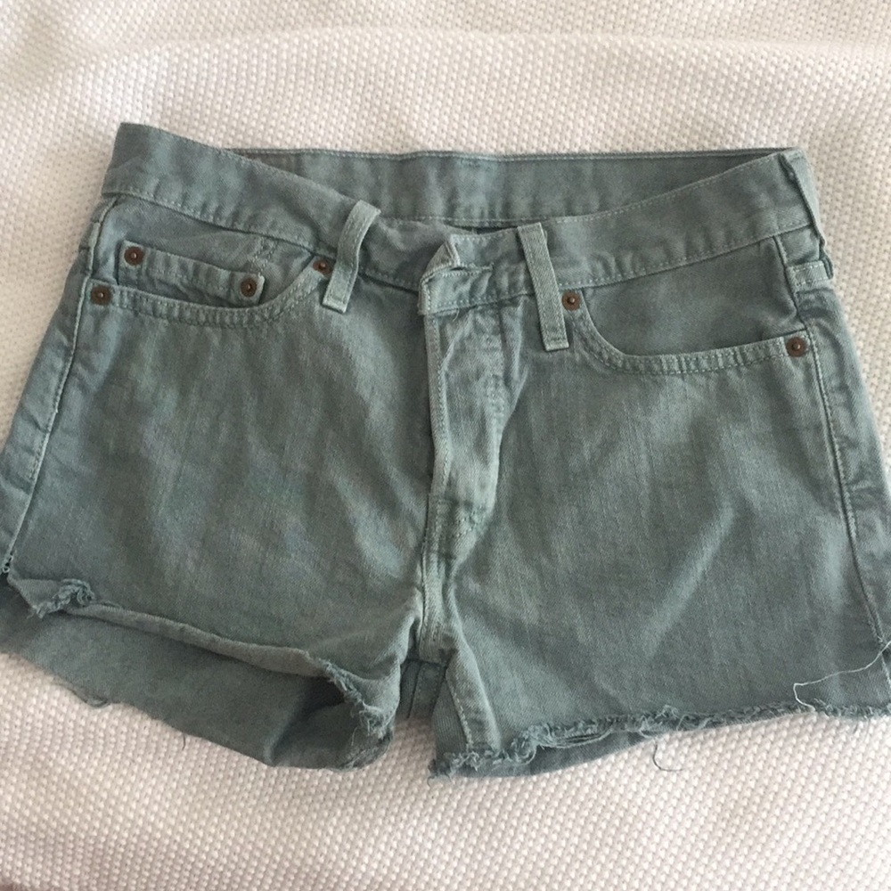JADE GREEN LEVIS HIGH WAISTED DENIM SHORTS